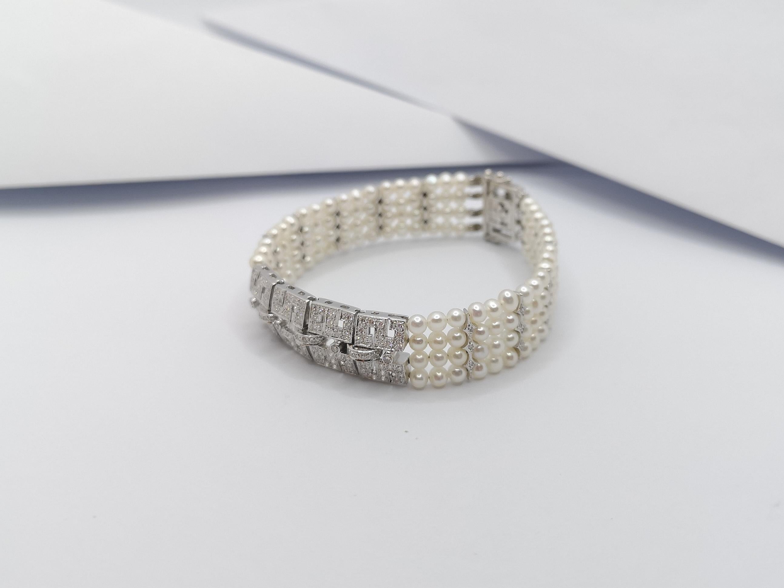 Fresh Water Pearl with Diamond 0.75 Carat Bracelet Set in 18 Karat White Gold Se For Sale 7