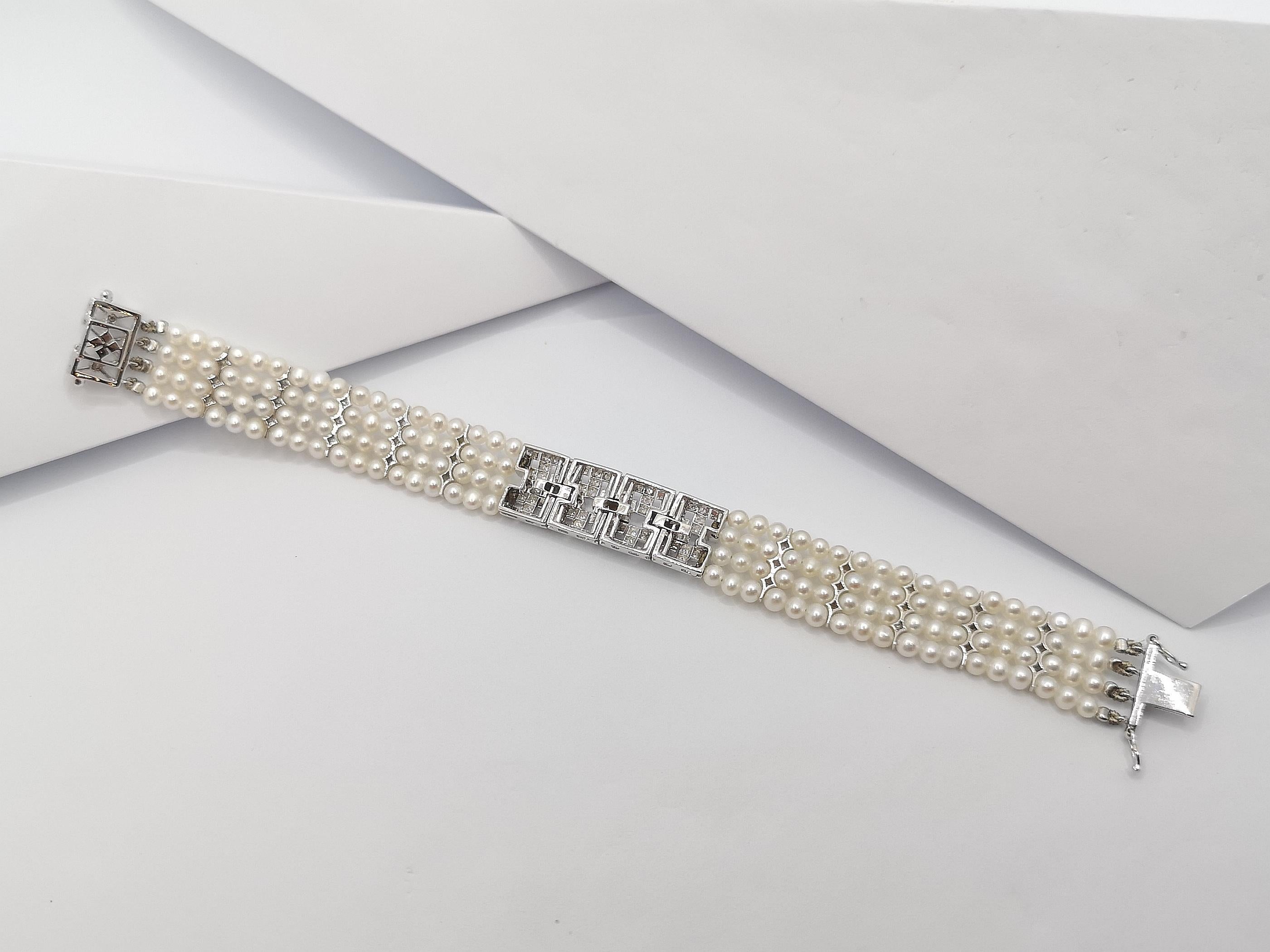 Fresh Water Pearl with Diamond 0.75 Carat Bracelet Set in 18 Karat White Gold Se For Sale 8