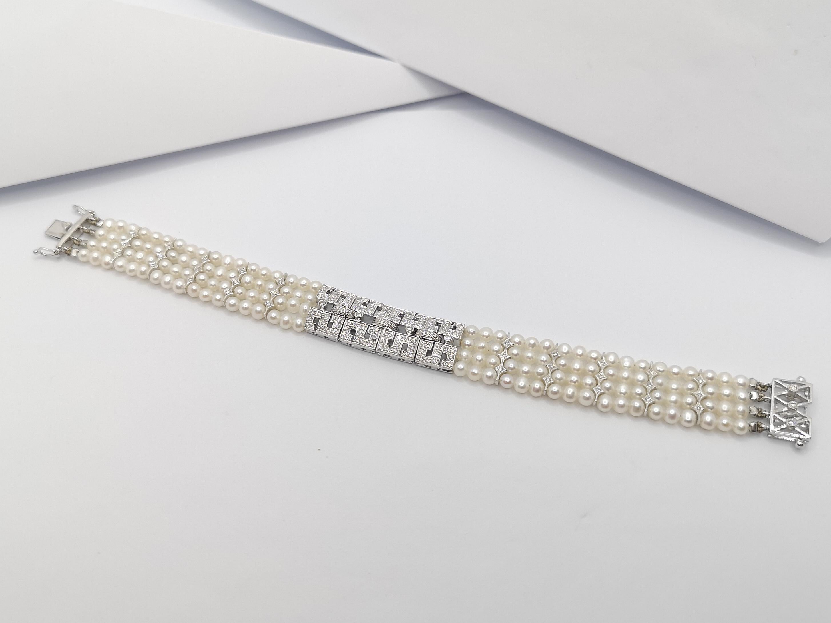 Fresh Water Pearl with Diamond 0.75 Carat Bracelet Set in 18 Karat White Gold Se For Sale 9