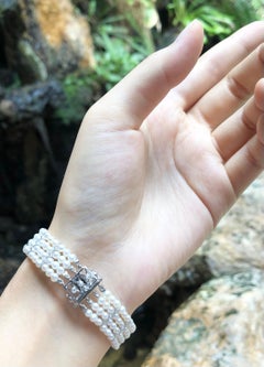 Süßwasserperlen-Armband mit 0,75 Karat Diamanten aus 18 Karat Weißgold Se
