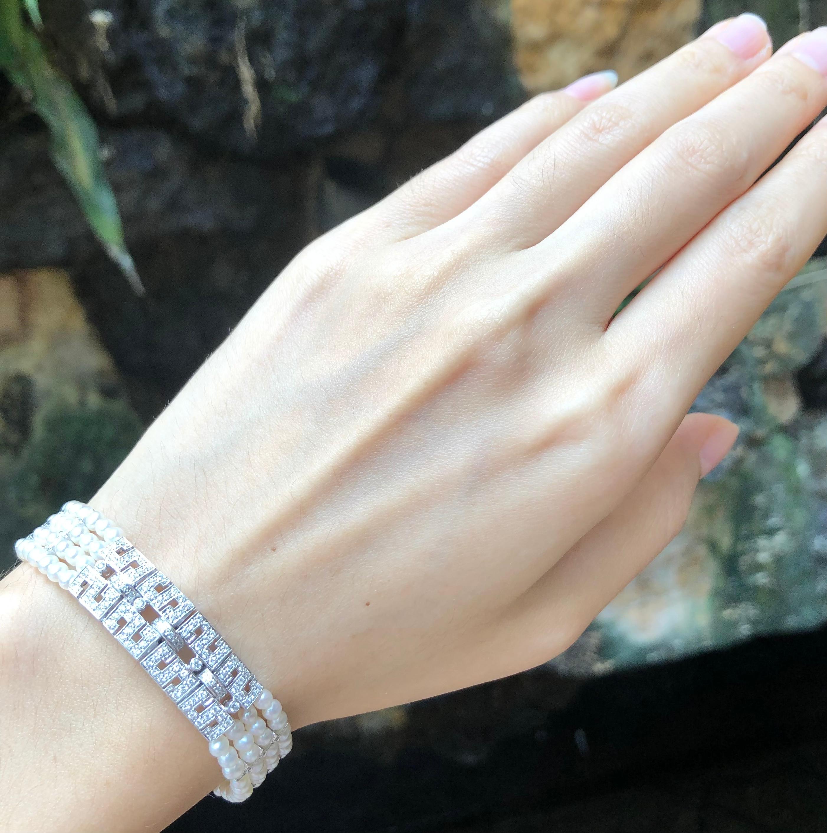 Fresh Water Pearl with Diamond 0.75 Carat Bracelet Set in 18 Karat White Gold Se In New Condition For Sale In Bangkok, TH