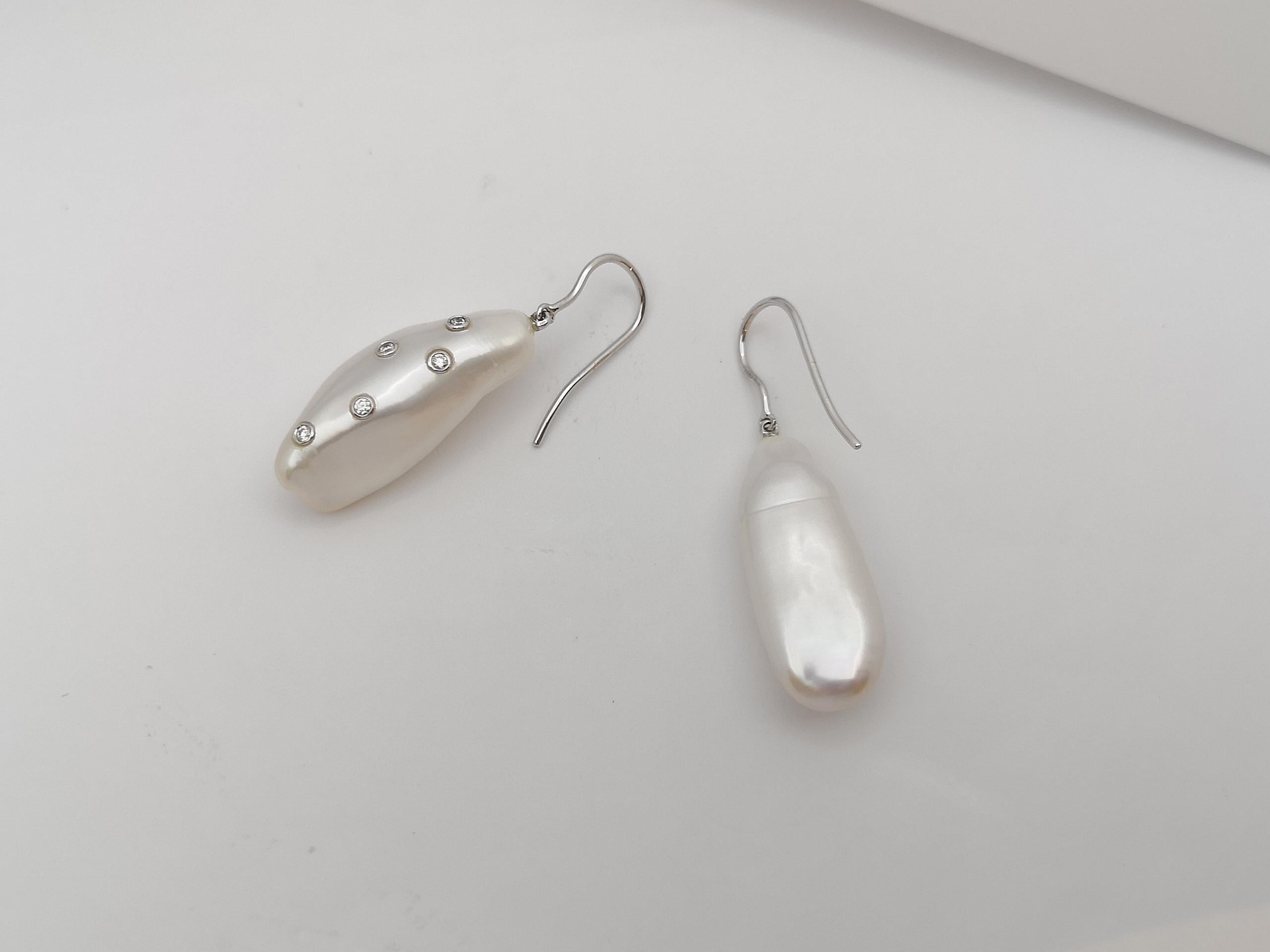 Women's Fresh Water Pearl with Diamond Earrings Set in 18 Karat White Gold Settings For Sale