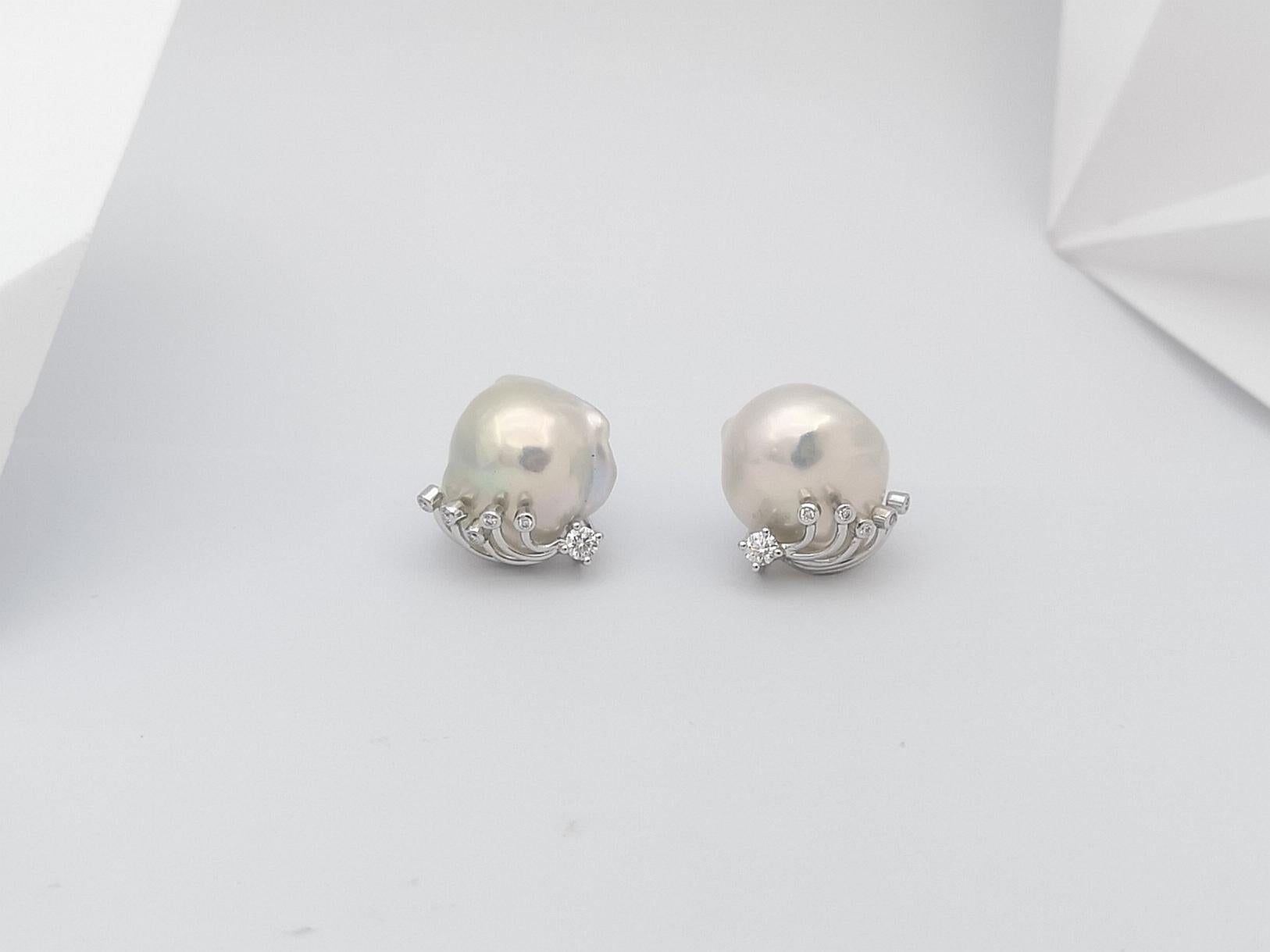 Fresh Water Pearl with Diamond Earrings Set in 18 Karat White Gold Settings For Sale 2