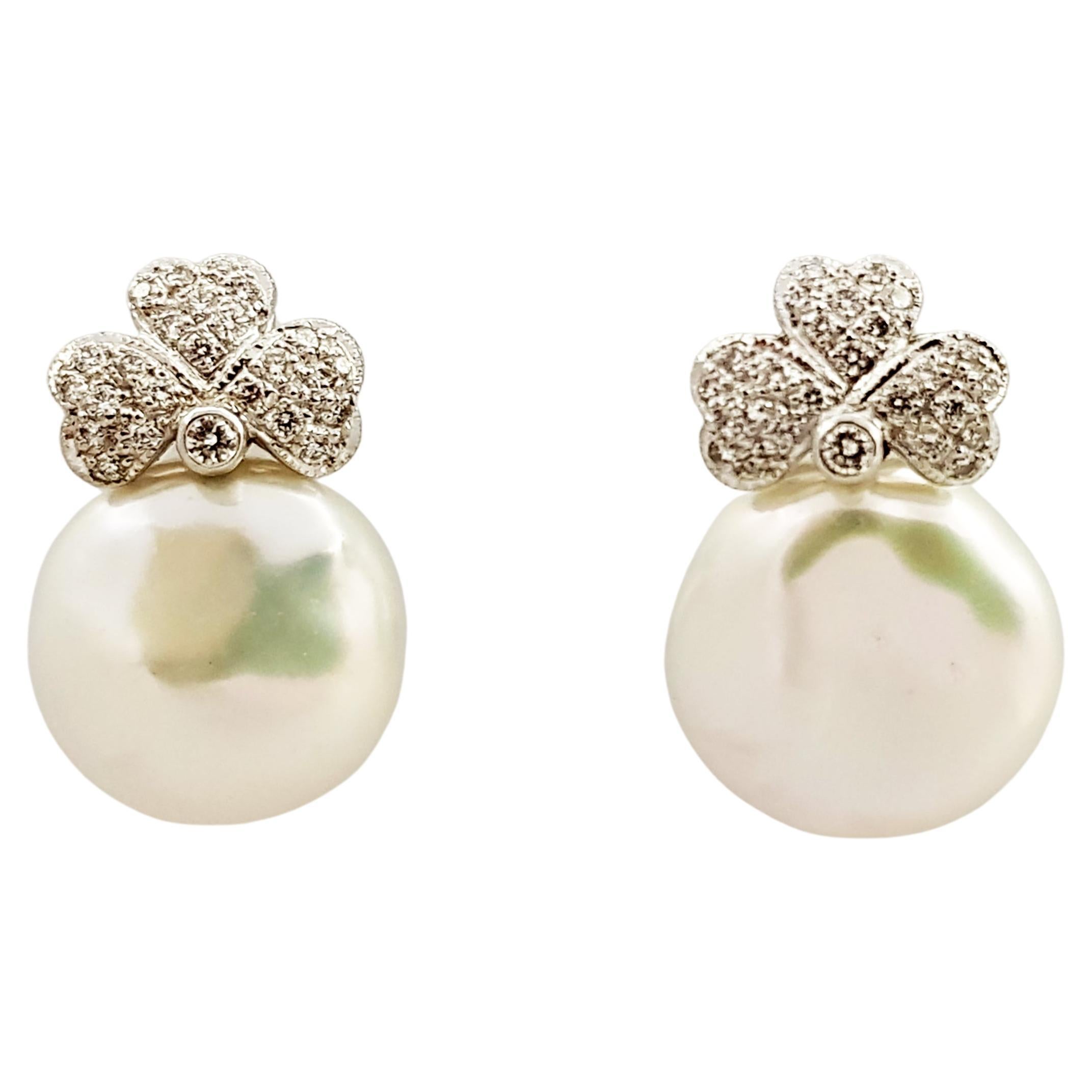 Pearl with Diamond Earrings Set in 18 Karat White Gold Settings For Sale at 1stDibs