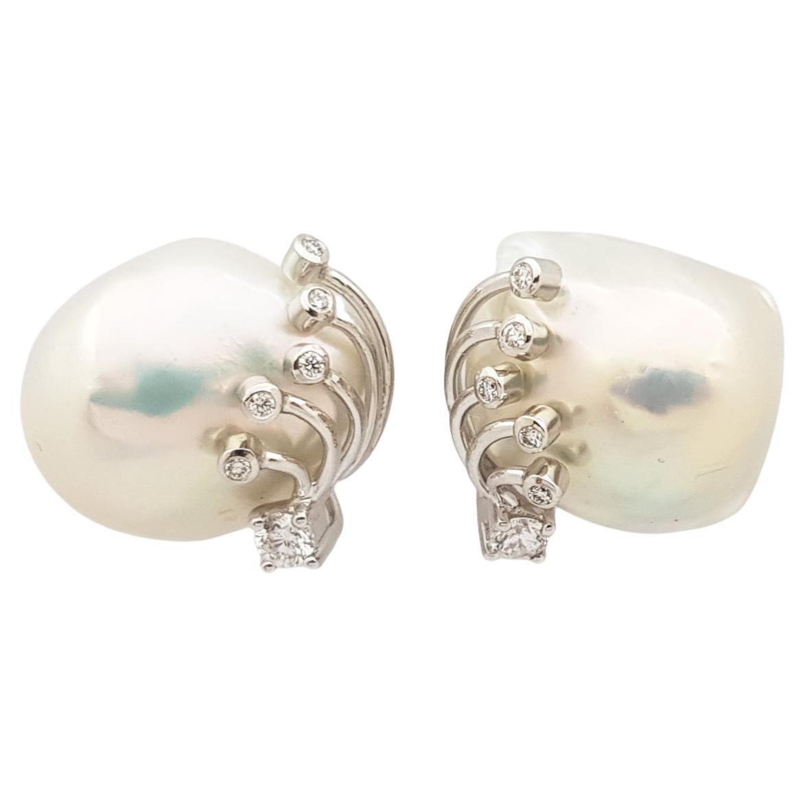 Süßwasserperlen-Ohrringe mit Diamanten in 18 Karat Weißgold-Fassung