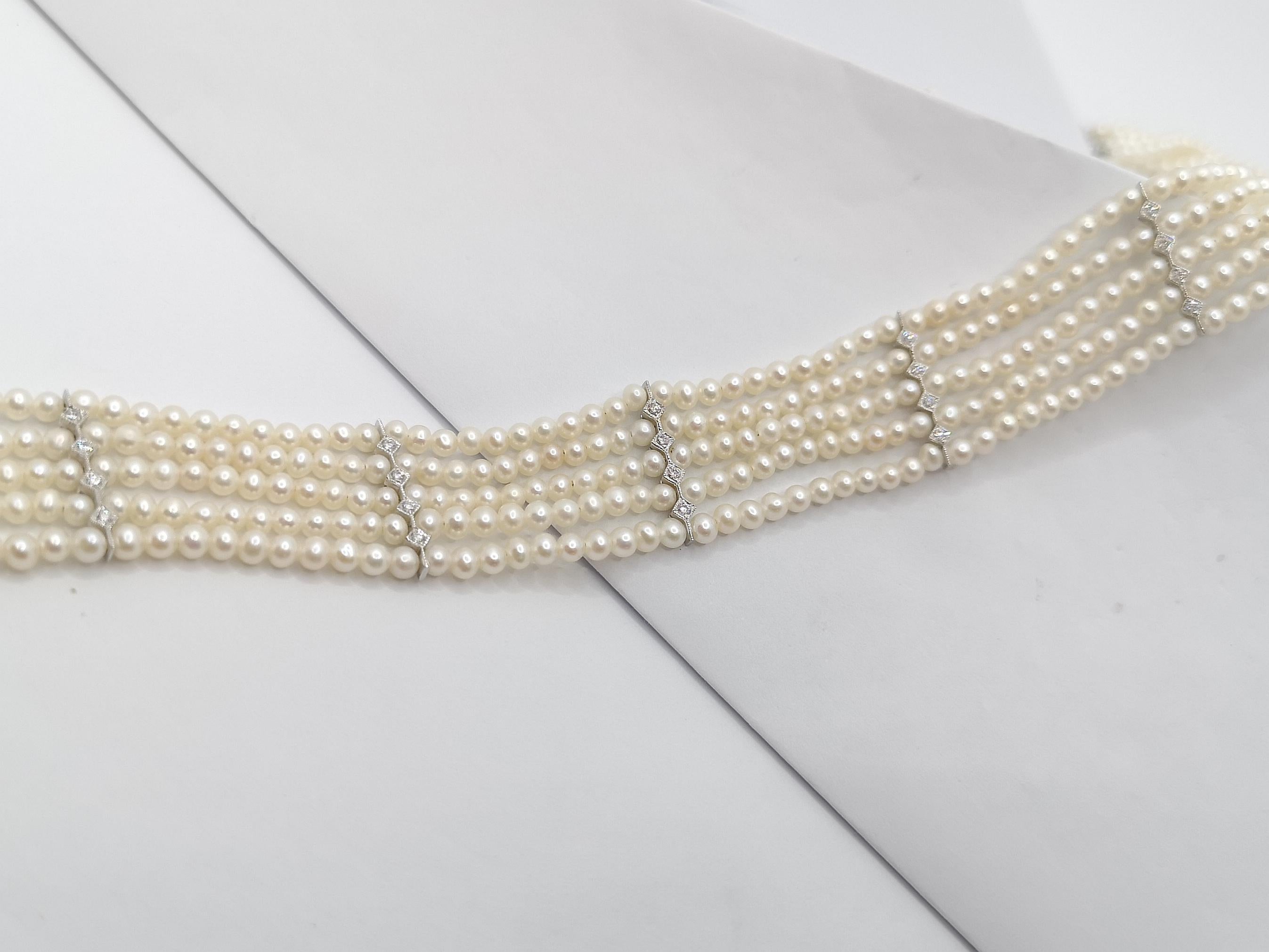 Fresh Water Pearl with Diamond Necklace Set in 18 Karat White Gold For Sale 2
