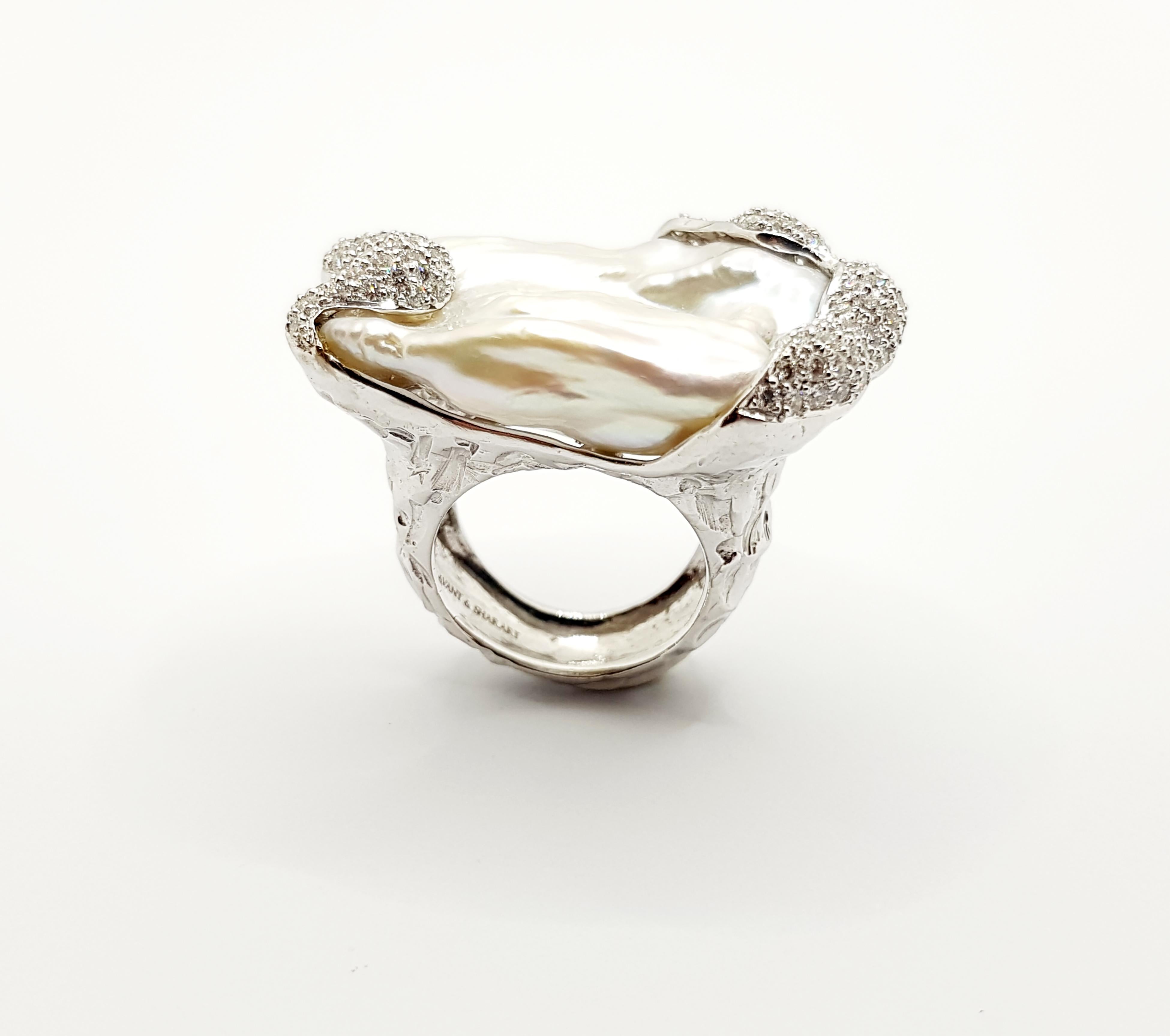 Süßwasserperle mit Diamantring in 18 Karat Weißgold gefasst im Angebot 6