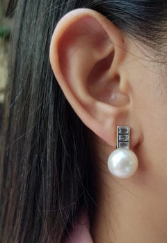 Fresh Water Pearl with White Sapphire Earring Set in 18 Karat Gold Settings