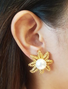 Fresh Water Pearl with Yellow Sapphire Earrings Set in 18 Karat Gold Settings