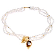 Fresh water pearls necklace, with signed Charles Krypell pendant in 14K gold