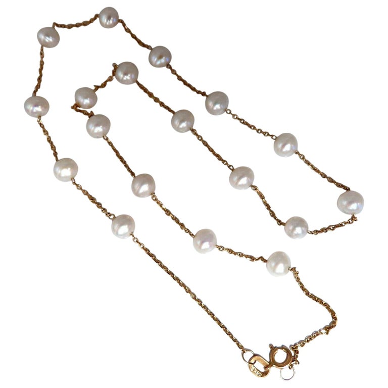 Fresh Water Pearls Garden Necklace 14 Karat Gold For Sale at 1stDibs