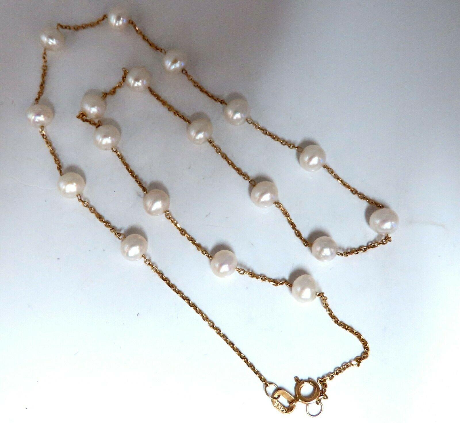 Women's or Men's Fresh Water Pearls Yard Necklace 14 Karat Gold For Sale
