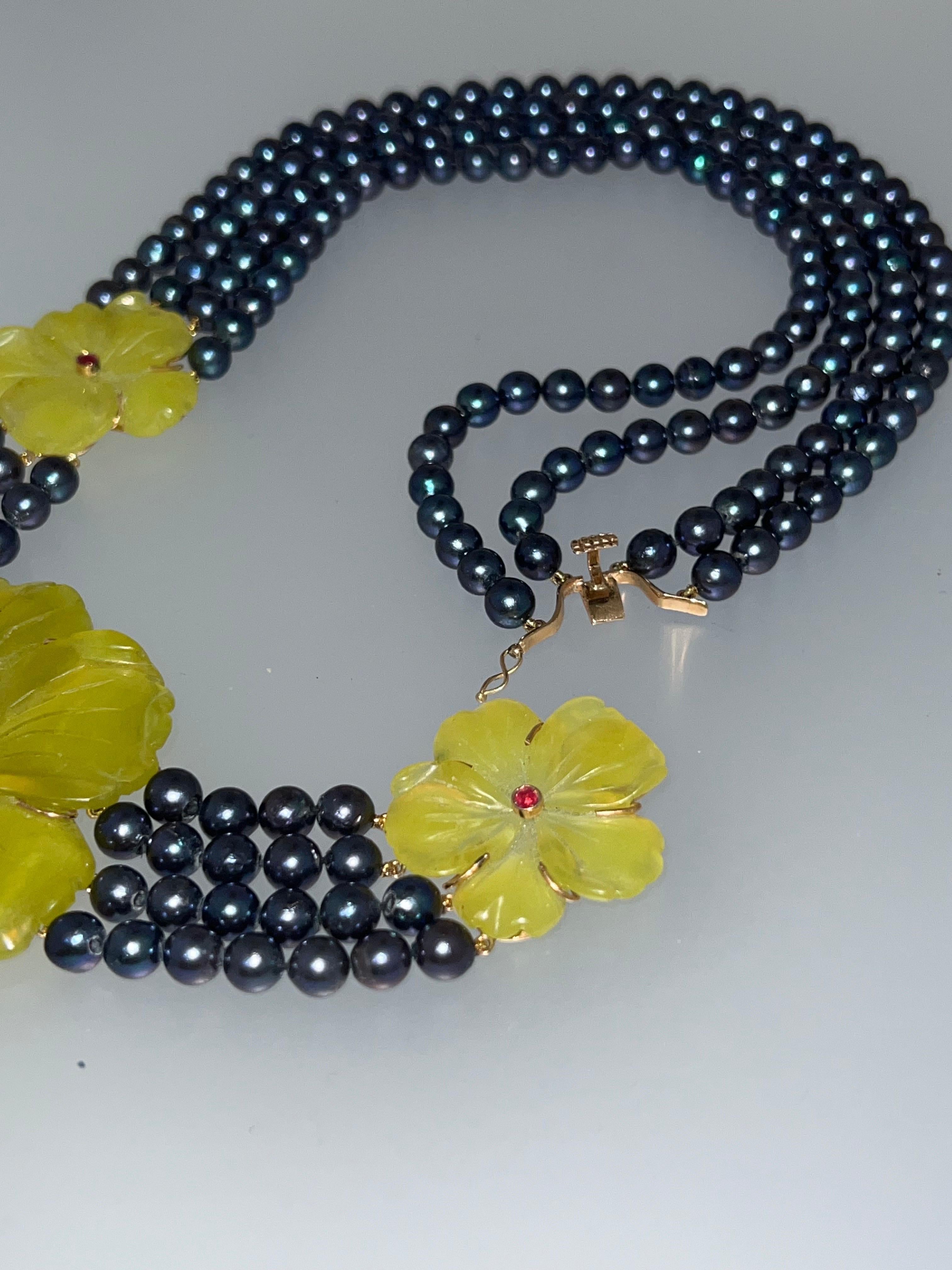 Collier à plusieurs rangs en or jaune 14 carats, perles d'eau douce et quartz jaune en vente 5