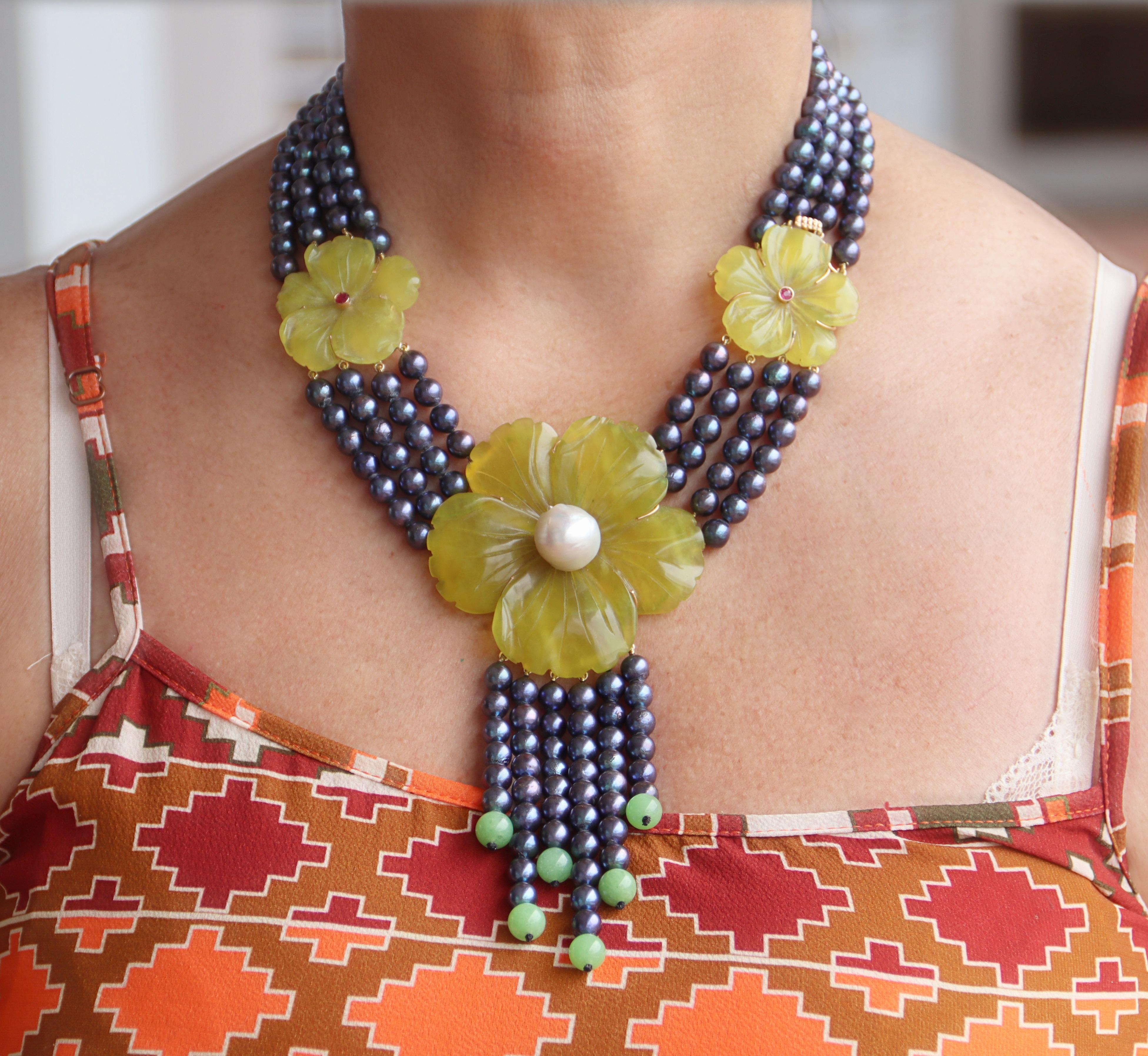 Collier à plusieurs rangs en or jaune 14 carats, perles d'eau douce et quartz jaune en vente 9