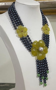 Fresh Water Pearls Yellow Quartz 14 Karat Yellow Gold Multi Strand Necklace