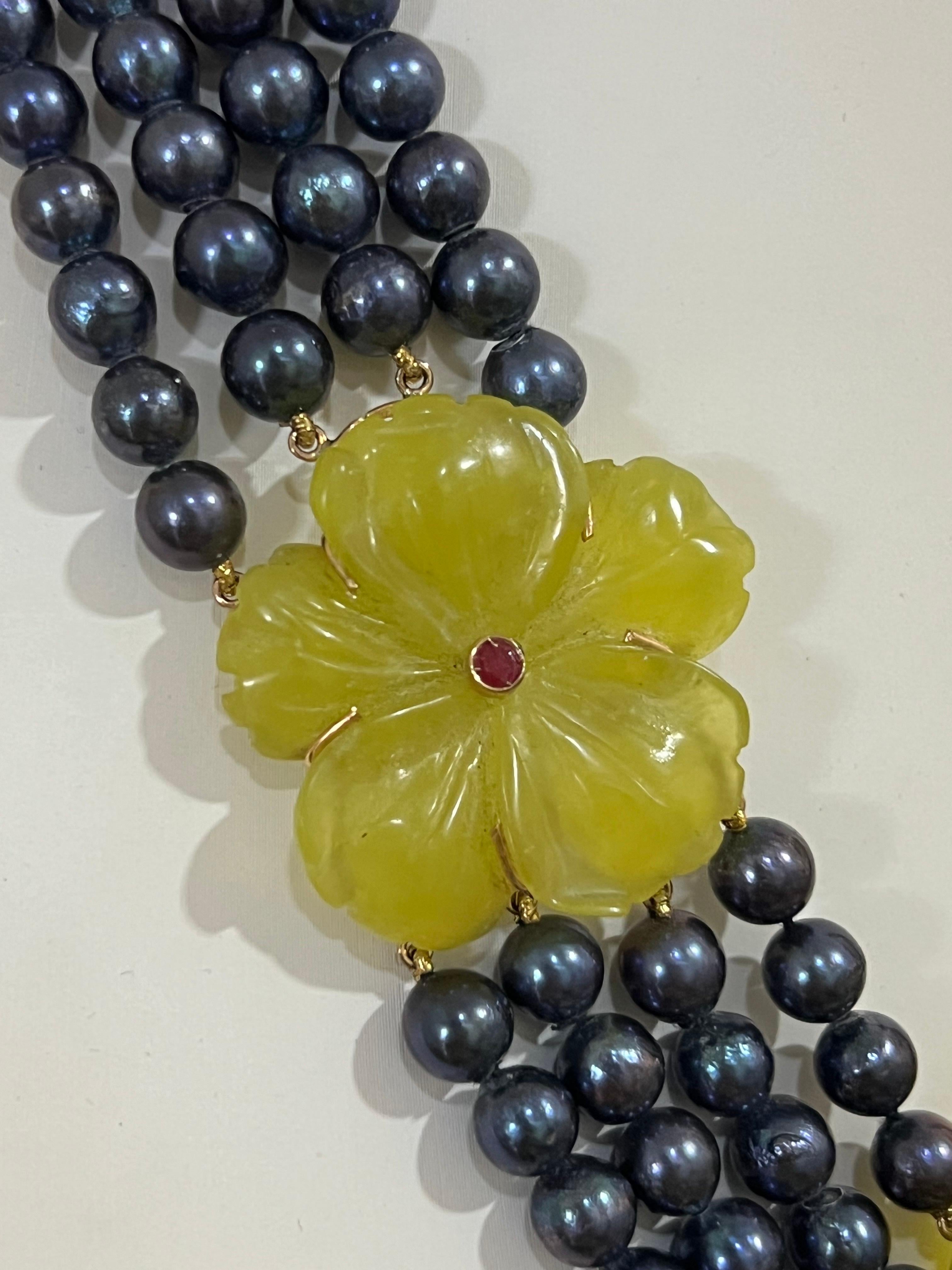 Collier à plusieurs rangs en or jaune 14 carats, perles d'eau douce et quartz jaune Unisexe en vente