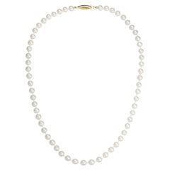 Fresh Water Round Pearl Single Strand Necklace, Y Gold Clasp