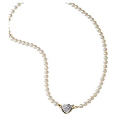 Fresh Water Round Pearl Single Strand Necklace, Heart Clasp