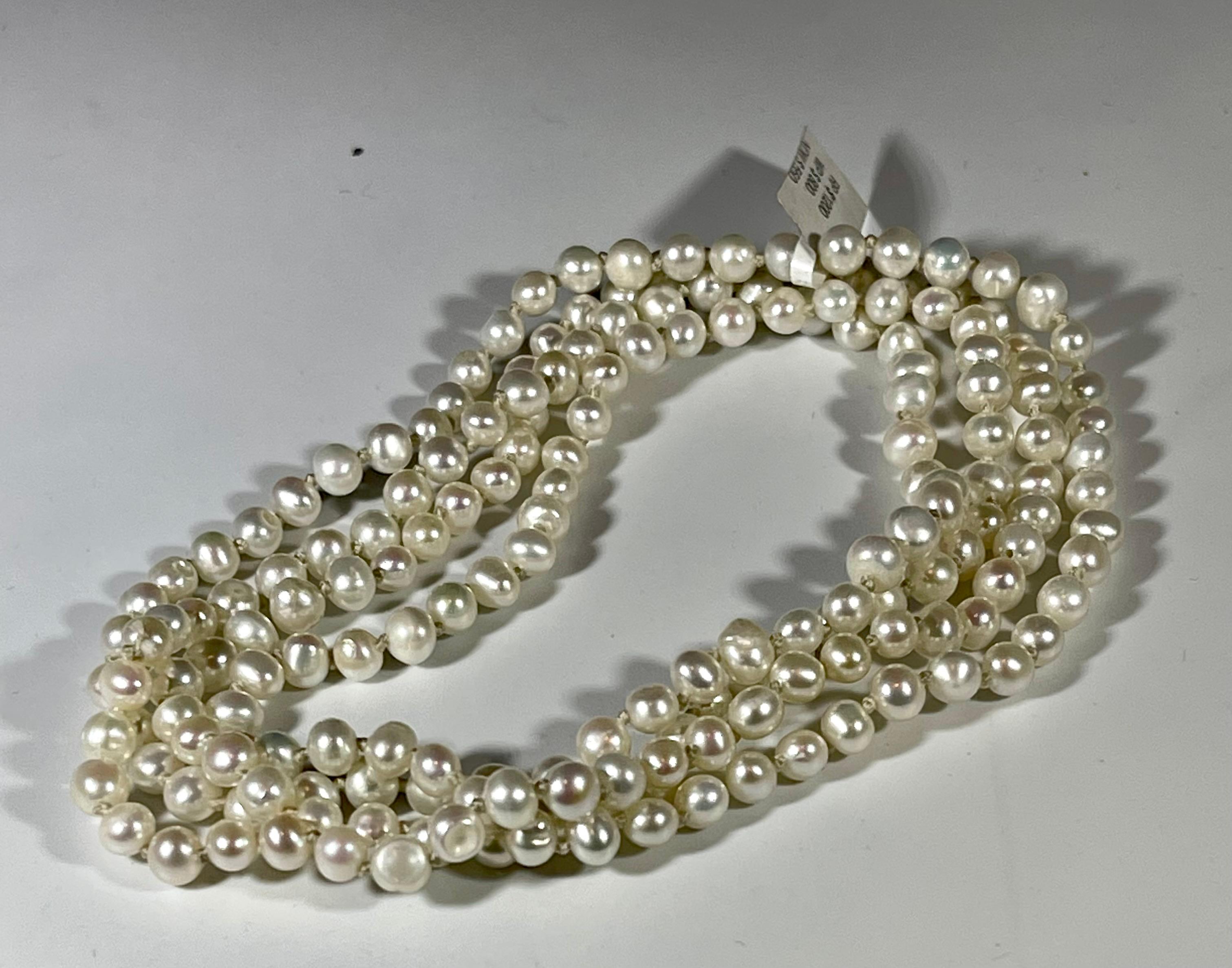Fresh Water Round Pearl Single Strand Necklace, Opera Length  40 