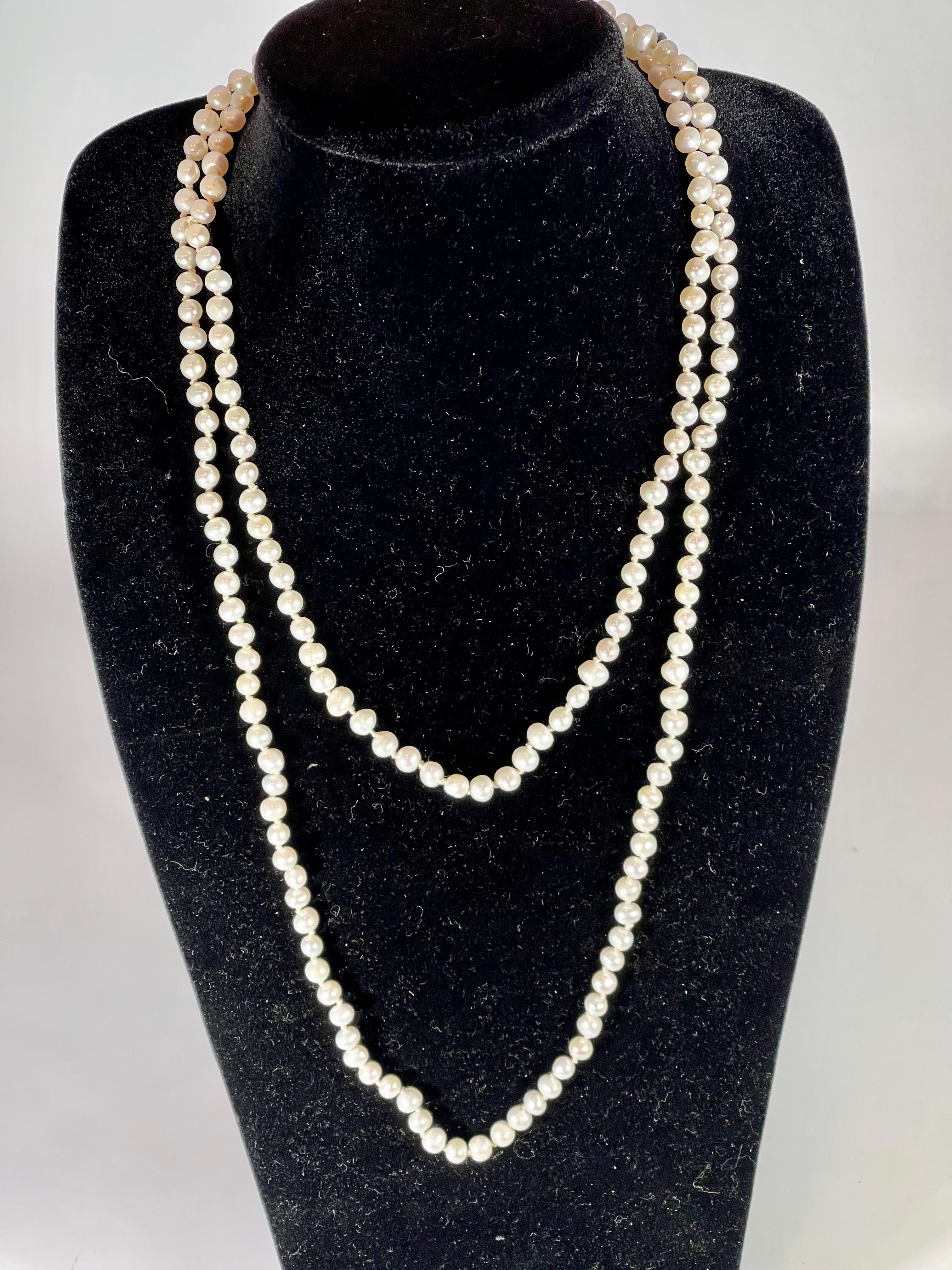 Round Cut Fresh Water Round Pearl Single Strand Necklace, Opera Length For Sale