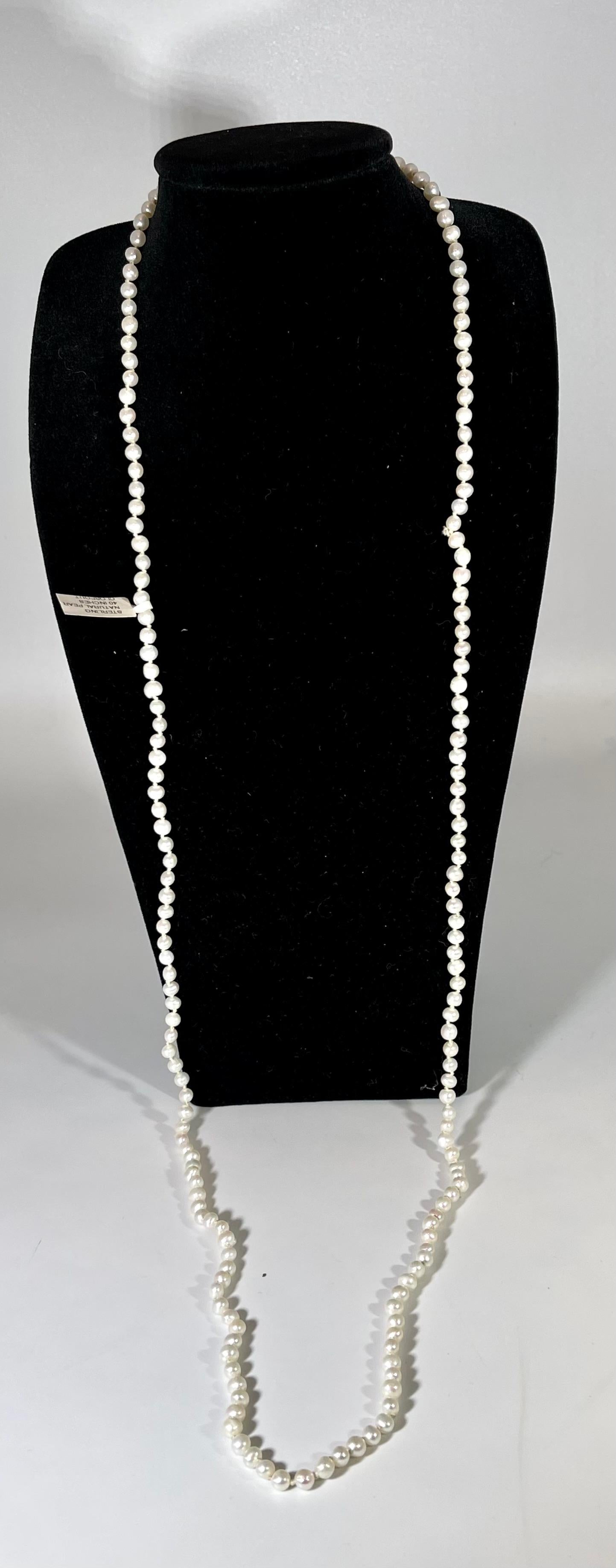 Women's Fresh Water Round Pearl Single Strand Necklace, Opera Length For Sale