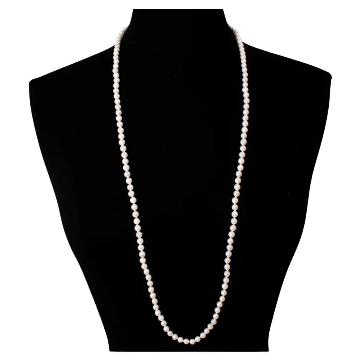 Fresh Water Round Pearl Single Strand Necklace, Opera Length For Sale
