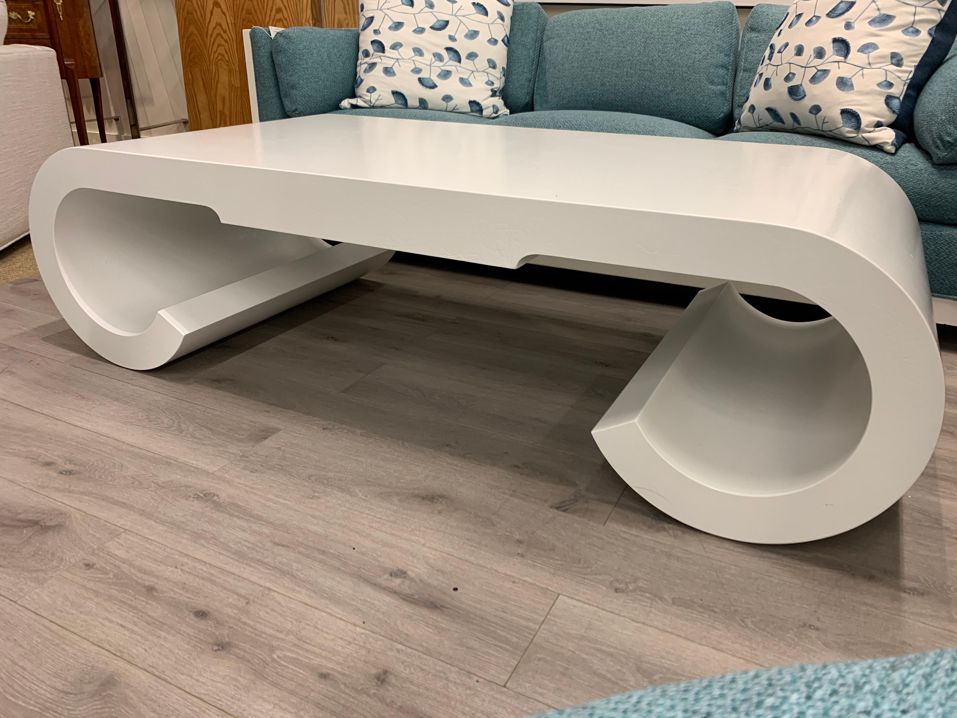 Mid-Century Modern Freshly Lacquered Large White Midcentury Sculptural Cocktail Coffee Table