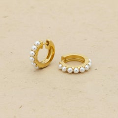 Freshwater 12 MM Huggie Earrings, Micro Pave Hoop Earrings