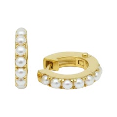 Freshwater 12 MM Huggie Earrings, Micro Pave Hoop Earrings
