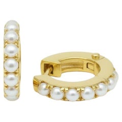 Freshwater 12 MM Huggie Earrings, Micro Pave Hoop Earrings