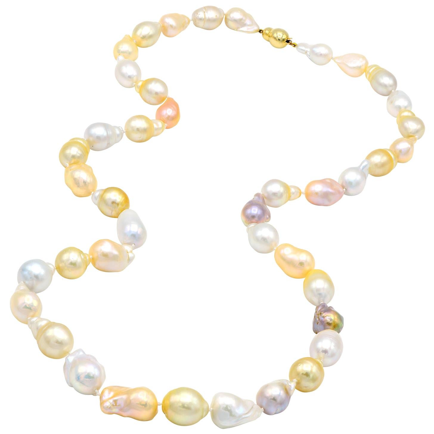 Freshwater and South Sea Multi-Color Baroque Pearl Necklace For Sale