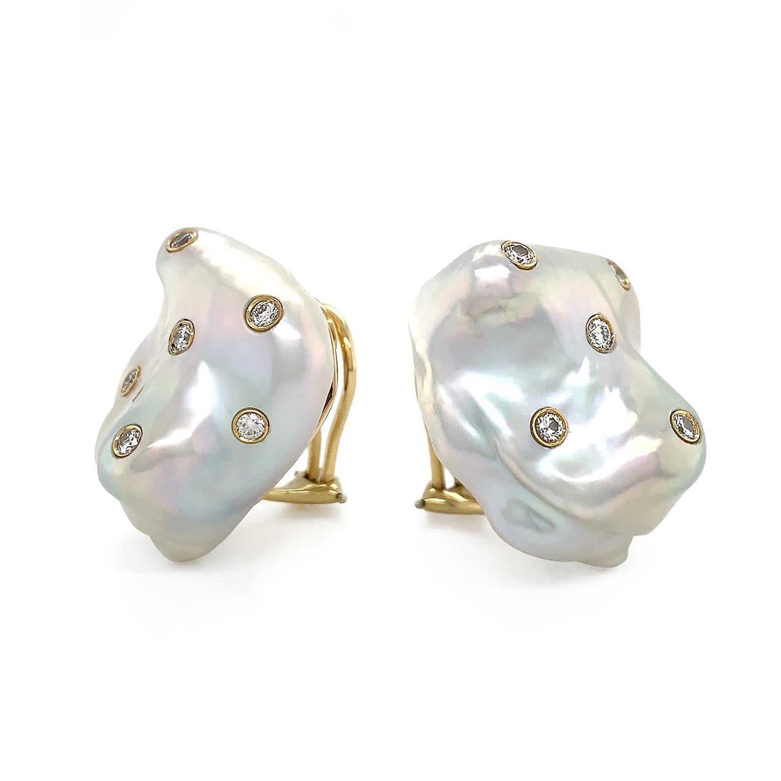 Modern Baroque Pearl Diamond Earrings