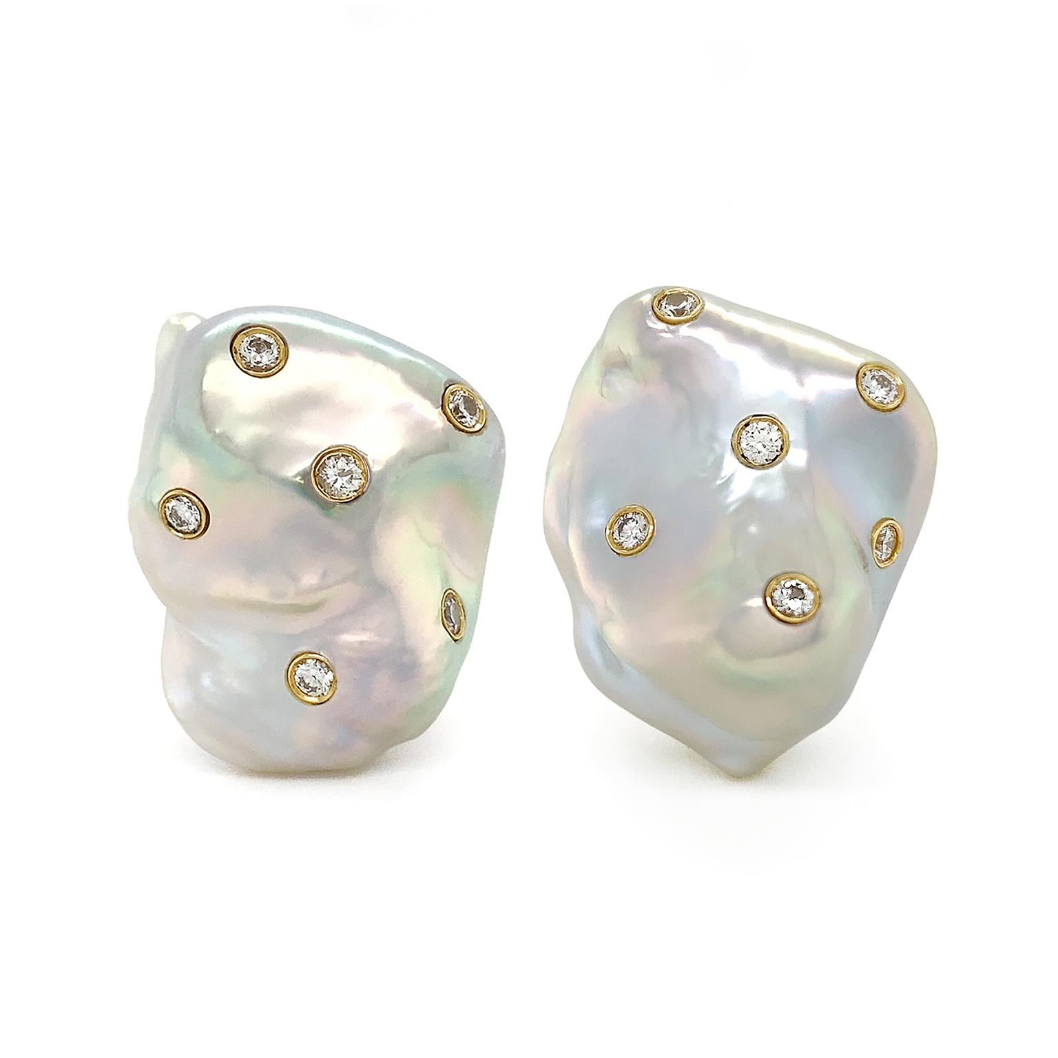 Baroque Pearl Diamond Earrings In New Condition In New York, NY