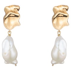Freshwater Baroque Pearl Mini Earrings in 14K Mirror Finish Gold