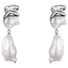Freshwater Baroque Pearl Mini Earrings in Mirror Finish Sterling Silver