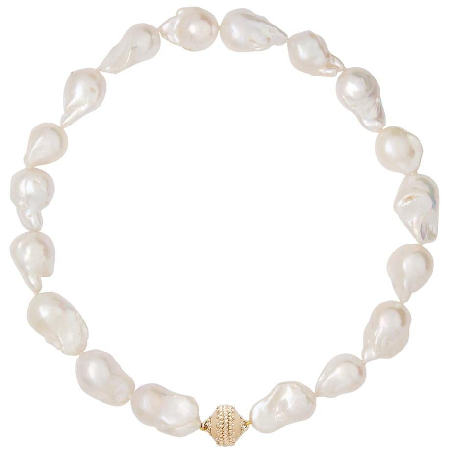 Freshwater White Baroque Pearl Necklace For Sale