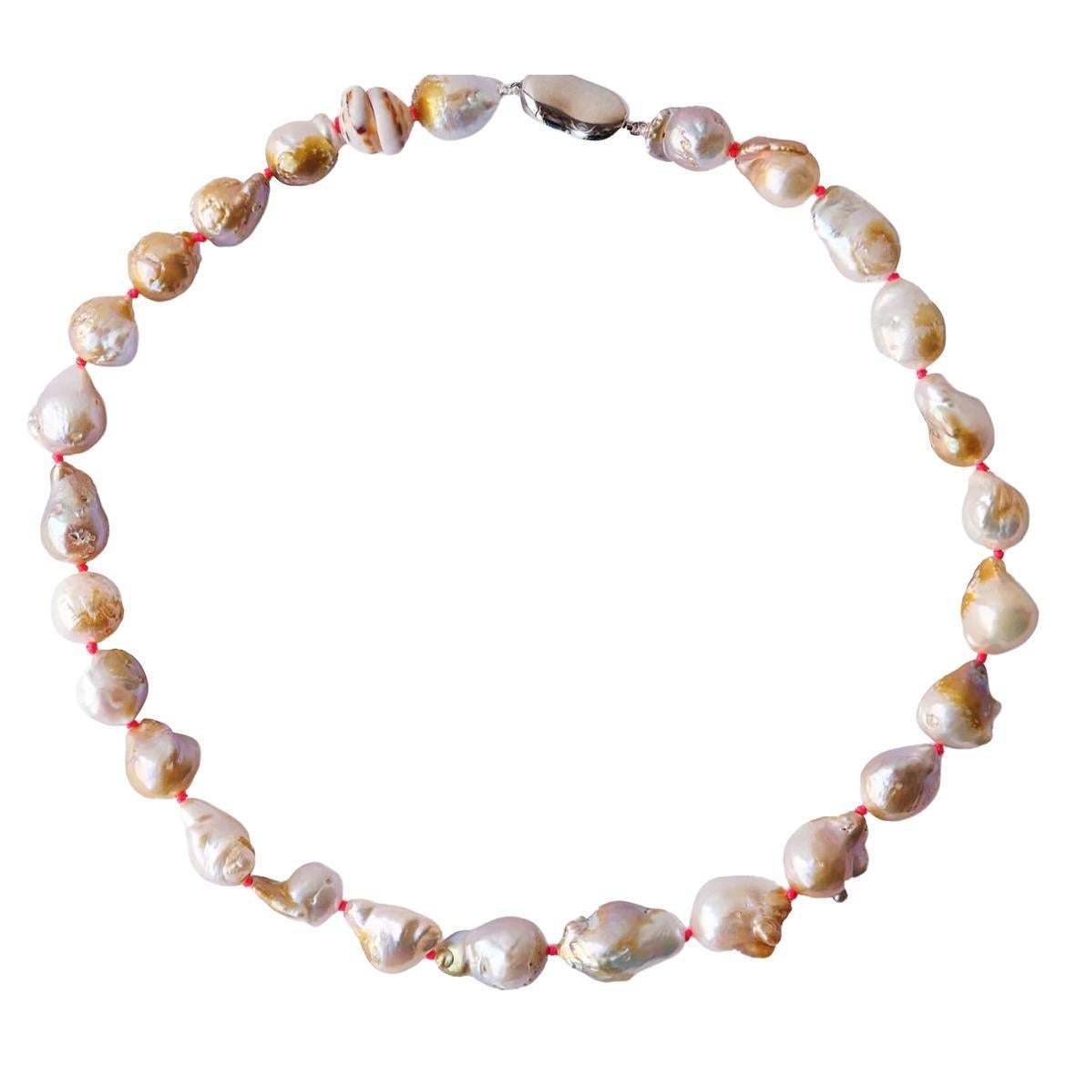 Freshwater Baroque Pearls Bright Pink Silk