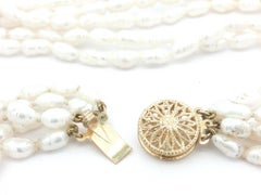 Freshwater Baroque Pearls Multi Strand Necklace w/ 14k Gold Filigree Round Clasp