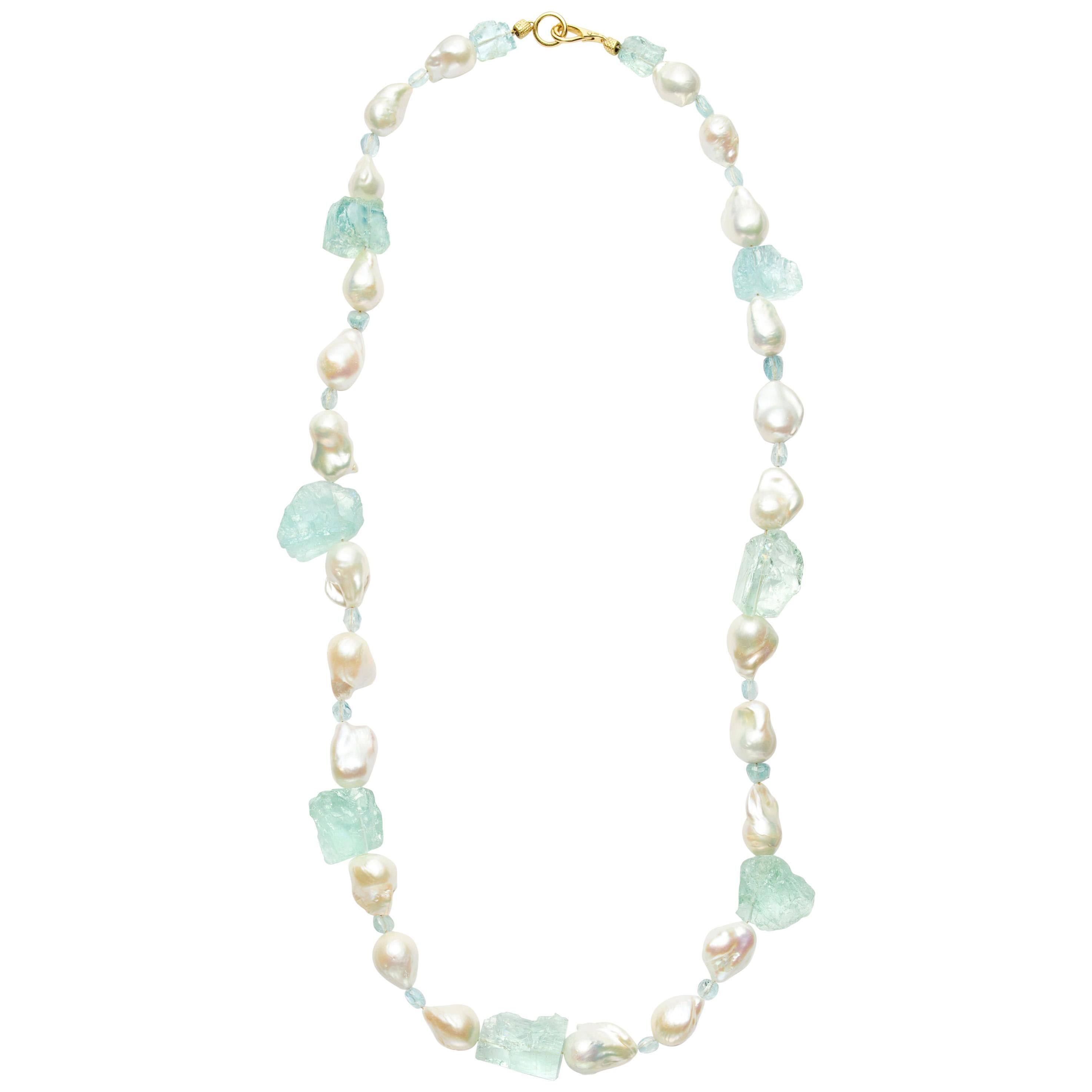Susan Lister Locke 32-inch Freshwater Baroque Pearls with Mirror Cut Aquamarine