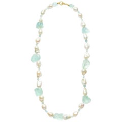Susan Lister Locke 32-inch Freshwater Baroque Pearls with Mirror Cut Aquamarine