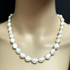Freshwater Baroque Single Strand Pearl Necklace with 14k Yellow Gold Clasp
