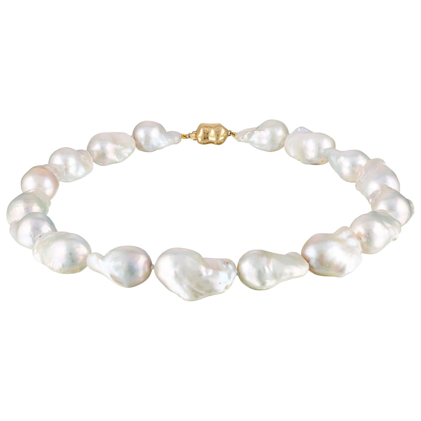 Savlano Cultured Freshwater Pearl Necklace - Baroque White Pearls 8.5-9.5mm With Gift Box