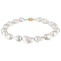 Freshwater Baroque White Cultured Pearl Necklace with 14 Karat Yellow Gold Clasp