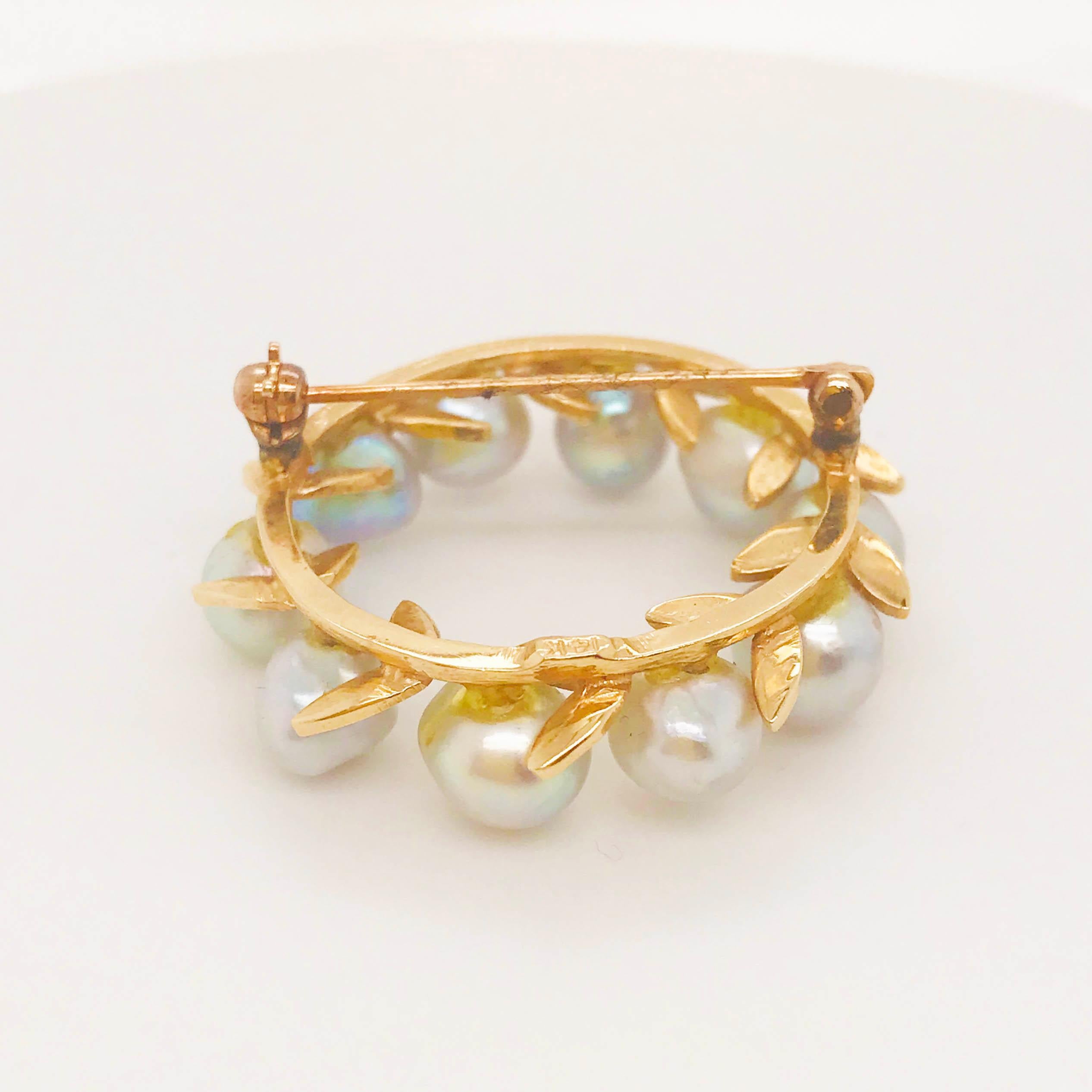 Blue Pearl Brooch, Freshwater, Gold Leaf, Custom Pin in 14 Karat Yellow Gold 5