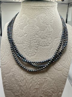 Freshwater blue pearl necklace 14KT gold multi strand necklace choker 16"