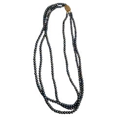 Freshwater blue pearl necklace 14KT gold multi strand necklace choker 16"