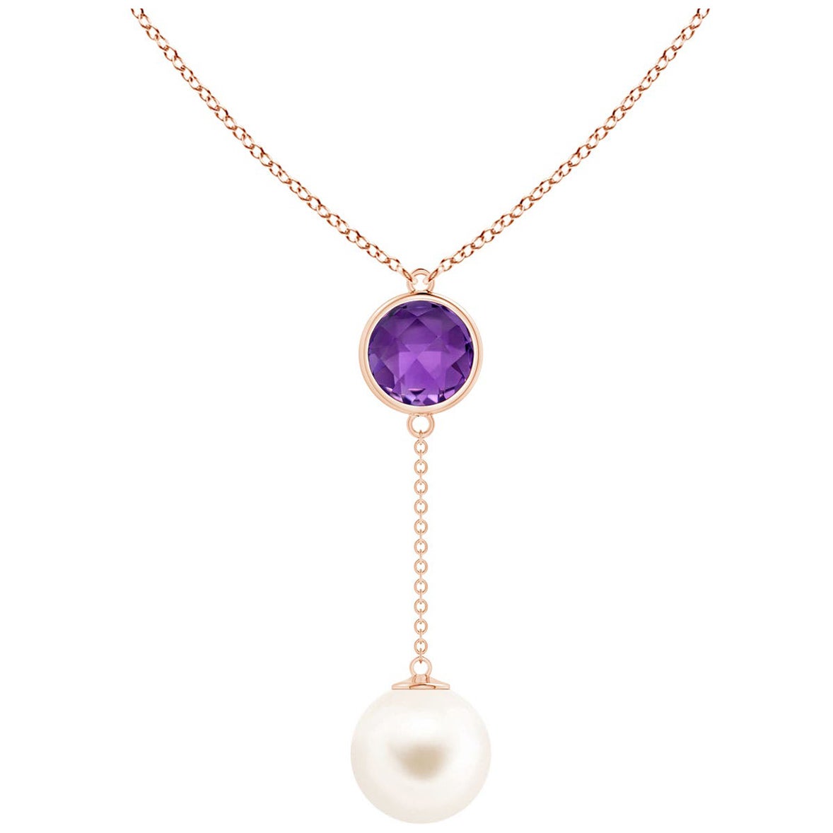 Collar Lariat de Perlas Cultivadas de Agua Dulce y Amatista de 1,65 ct en Oro Rosa de 14 quilates