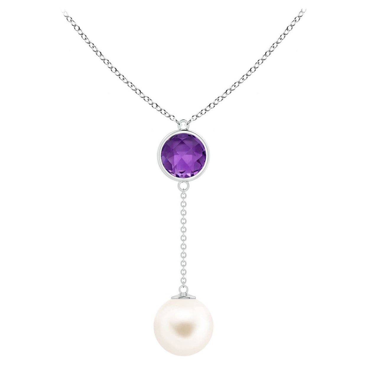 Halskette aus 14 Karat Weißgold mit Süßwasser-Zuchtperlen und 1,65 Karat Amethyst-Lariat