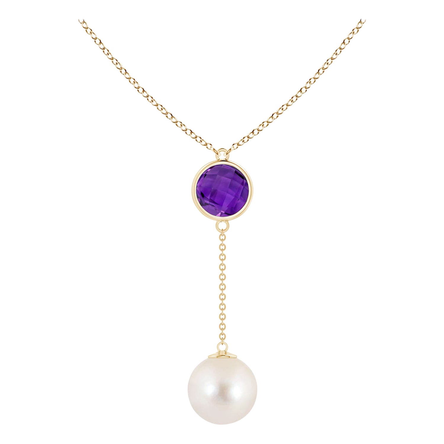 Collar lazo de perlas cultivadas de agua dulce y amatista de 1,65 ct en oro amarillo de 14 quilates