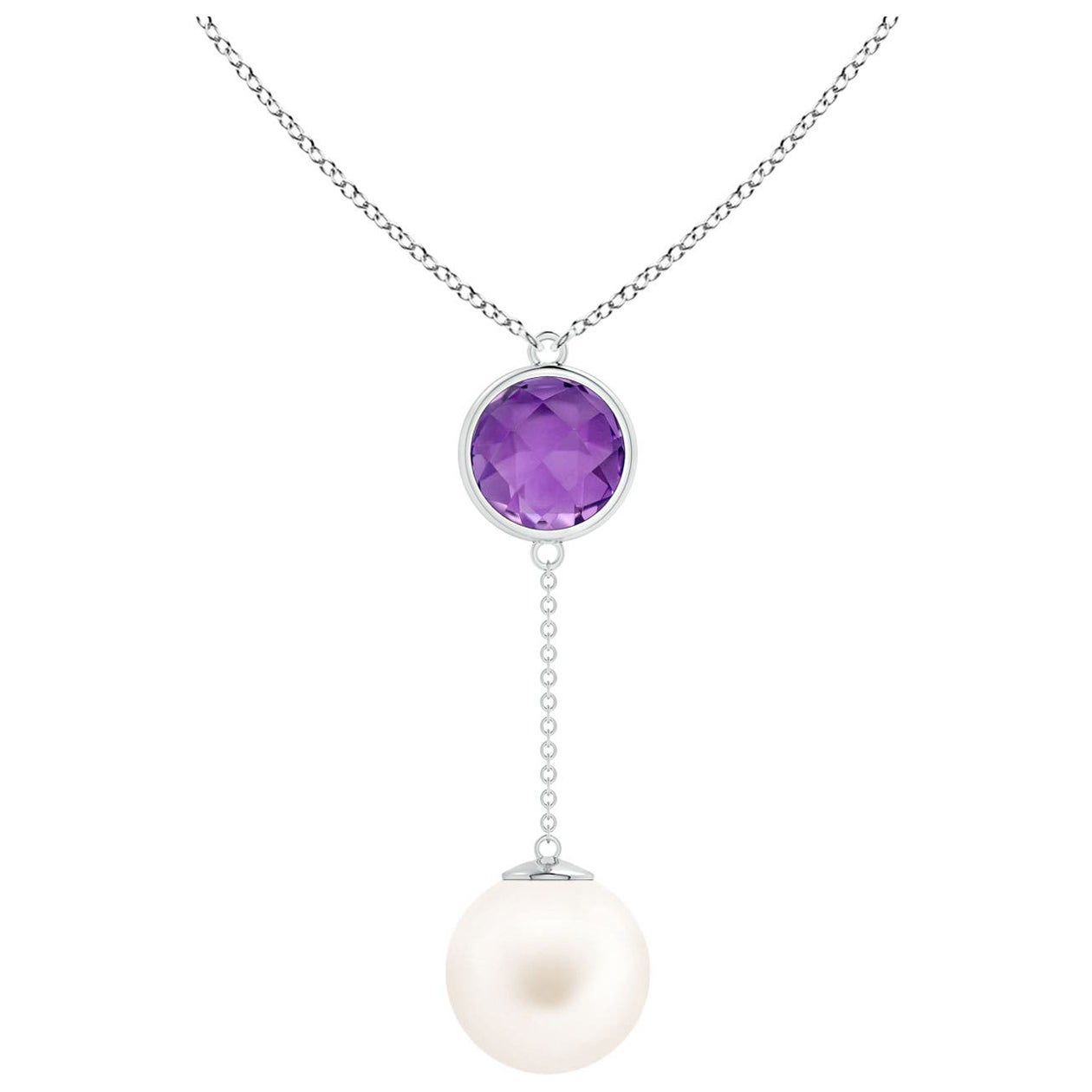 Süßwasser-Zuchtperle & 2,85ct Amethyst-Lariat-Halskette aus 14K Weißgold